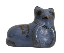 Vintage Tonala Folk Art Cat Ceramic Mexico Signed Hand Painted Gray-Blue picture