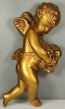 Vintage Large 7¼” Tall Gold Cherub Wall Hanging Winged Angelic Figure *Read* picture