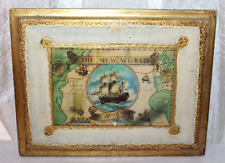 Vintage Italian Florentine Plaque The New World Map Mayflower Gold Gilt Gesso picture