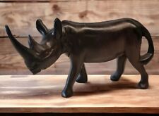 Ironwood Hand carved Rhinoceros Figurine Statue Wild Animal Dark Wood Figure 7x5 picture