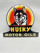 HUSKY GASOLINE PORCELAIN VINTAGE STYLE SIGN OIL GAS STATION MOTOR OIL picture