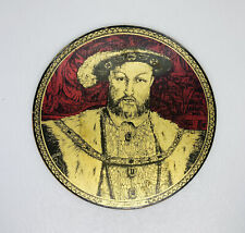 Vintage King Henry VIII Design Drinking Coaster Wood Cork Back 8.5” Decor BB picture