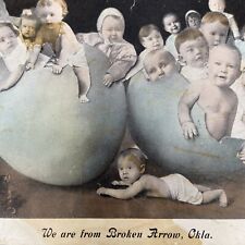 Postcard EASTER Broken Arrow Oklahoma Babies Hatching from Eggs Early Teich picture