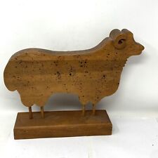 Solid Carved Wood Sheep Lamb Sculpture Figurine W/Base Farmhouse Primitive picture