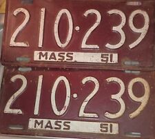 1951 Massachusetts License Plate Pair Rare picture