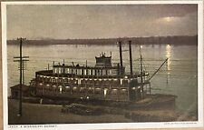 Mississippi River Boat Sunset Night View Vintage Postcard c1920 picture