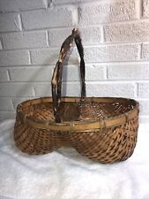 Vintage Woven Buttocks Basket Twisted Twig Handle Egg Basket  picture