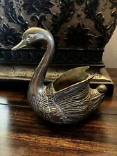 Vintage Brass Swan Planter With Beautiful Detail In The Wings And Patina picture