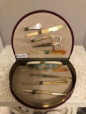 Barbara Rates Exclusive Creation Vintage Manicure Set in Velvet Container Brass picture