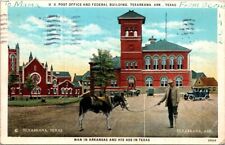 Postcard Texarkana Post Office Federal Bldg Man in Arkansas and His Ass In Texas picture