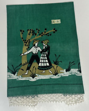 Vintage Green Stamped Linen Hand/Decorative Towel picture