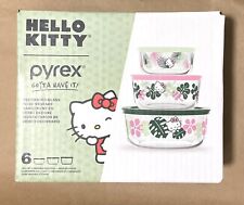 NEW Hello Kitty Sanrio Glass Pyrex Tropical Palm Leaves 6 Piece Containers Pink picture