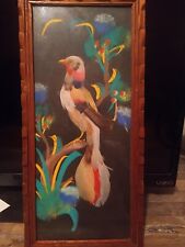 Vintage Mexican Folk Art Feathercraft Bird Feather Picture Wood Frame picture