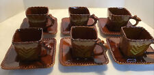 Coffee Cup And Saucer Set Pottery, Golden Star Imports, Dark Brown/ Gold 12 Pc. picture