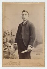 Antique Circa 1880s Cabinet Card Handsome Young Man Holding Scroll Lewiston, ME picture