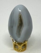 96g Natural Agate Crystal Quartz Druzy Egg Healing With Crown Stand Height 2.25” picture