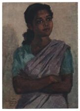 1955 Lovely GIRL Portrait Student from Calcutta ART Soviet Russian postcard Old picture