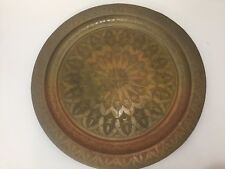 Vtg Brass Hand Engraved Middle East Serving Platter Charger, 19 1/2