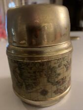 Vinatge golden brass tin box , antique world map decor, small round tin box picture