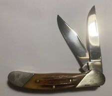QUEEN CITY 2 Blade 4” Trapper With Deer Bone Handles In Excellent Condition picture