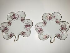 2 Porcelain 24kt By Yusui Exquisite Three Leaf Clovers Plates Vintage Designer picture