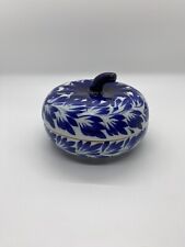 Vintage Porcelain Blue and White Small Pumpkin Shaped Trinket Box Blue Onion picture
