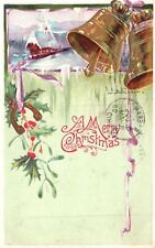 Vintage Postcard 1909 Merry Christmas Bell Landscape Green Leaves Holiday Theme picture