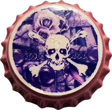 Skull and Crossbones with Purple Rose on Pink Bottlecap picture