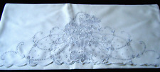 Antique 20s pillowcase hand Appenzell embroidery w festooned hem French knot picture