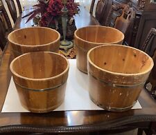 Vintage Set Of 4 Spaulding & Frost Wooden Handmade Buckets With Steel Band USA picture