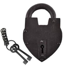 Medieval Heart Shaped Antique Padlock Replica With 2 Riveted Keys picture