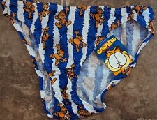 VINTAGE Garfield Blue/White Stripe Women's Bikini Panties Size 7 - New picture