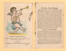 1880s HOODS SARSAPARILLA { CHERIB PLAYING HORN } VICTORIAN TRADE CARD picture