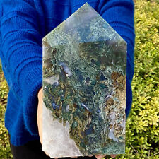 4.27LB Natural Geode Aquatic Plant Water Grass Moss Agate Obelisk  Crystal Reiki picture