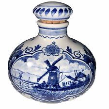 Vintage MCM Delft Blue Hand Painted Corked Jug Decanter picture