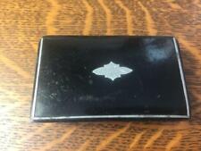 Antique Victorian Black Lacquer Papier-mâché Inlaid Silver Snuff Box Hinged Lid picture