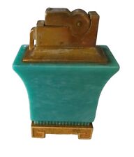Vintage ASR Made in USA Ascot Pagoda Green Lucite Gold Tone Table Lighter picture