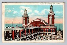 Chicago IL-Illinois, Aerial East Towers, Municipal Pier, Vintage c1924 Postcard picture