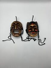 Korean Traditional Hahoe Folk Art Hand Carved Wooden Face Mask  Wall Decor Pair  picture