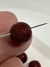 One Vintage Chinese Carved Gemstone Bead Carnelian Double Shou Round 10mm picture