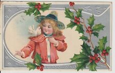 Vintage Christmas Postcard:  Small Girl With White Dove On Her Shoulder - c 1907 picture