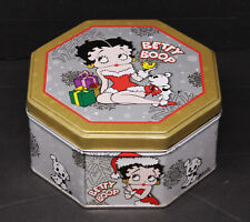 Vintage Betty Boop Christmas Tin Pudgy Dog Felix Cat 2001 Octagon Silver & Gold picture