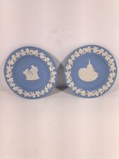Vintage Wedgwood Blue Jasperware round trinket plate -set of 2. Approx 4 1/4 in picture