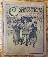 Compositions Notebook, Antique 1890’s Student Ledger, Children, Umbrellas Cover picture