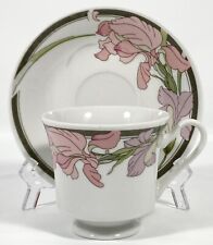 Vtg Silverie Fine China SWEET IRIS Coffee Cup & Saucer Set 8 oz Grey Pink Purple picture