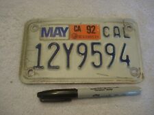 California Motorcycle License Plate w/1992 Tag #12Y9594-Neat Wall Hanger picture