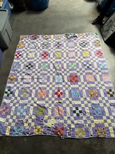 Vintage Grandmother Large Patch Work Quilt Colorful Distressed 68” X  78” picture