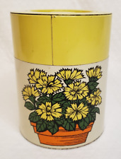 Vintage LORRIE DESIGN Yellow Marigold Metal Canister Inset Handle 70s  5.25