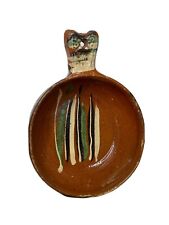 Mexican Red Clay Pottery Bowl With Handle Vintage Terra-cotta picture