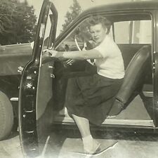 1D Photograph Pretty Woman Getting Into Old Car Closing Door 1950's picture